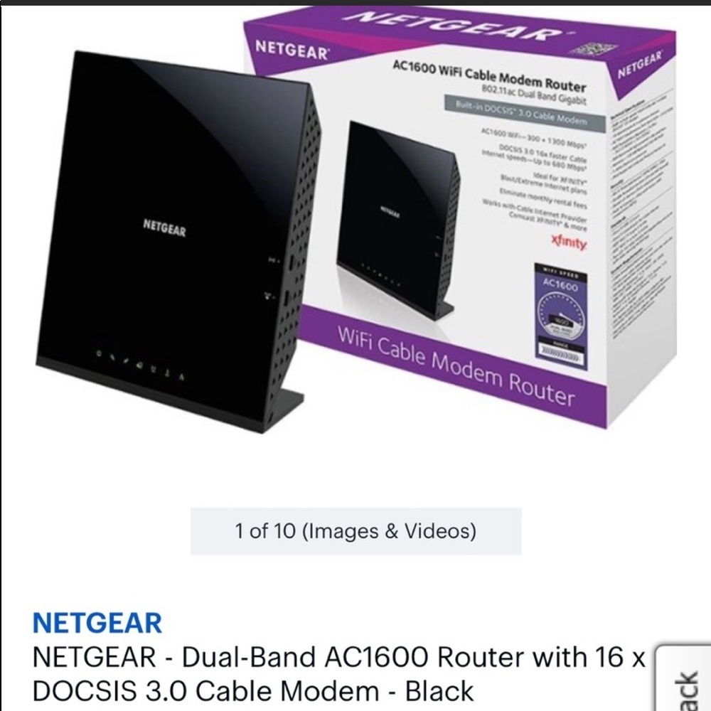 NIB NETGEAR AC-1600 Dual Band WiFi Cable Router Modem in Black - Picture 11 of 12